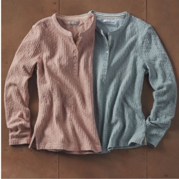 Carbon 2 Cobalt Cotton Ribbed Textured Henley Blue Long Sleeve Shirt Small - Picture 9 of 9